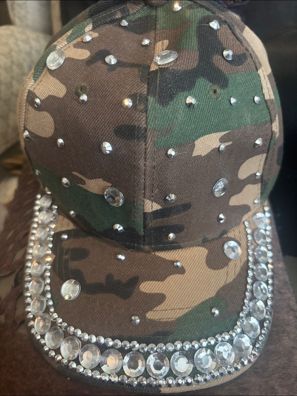 Rhinestone Camo Baseball Cap - Brown/Green